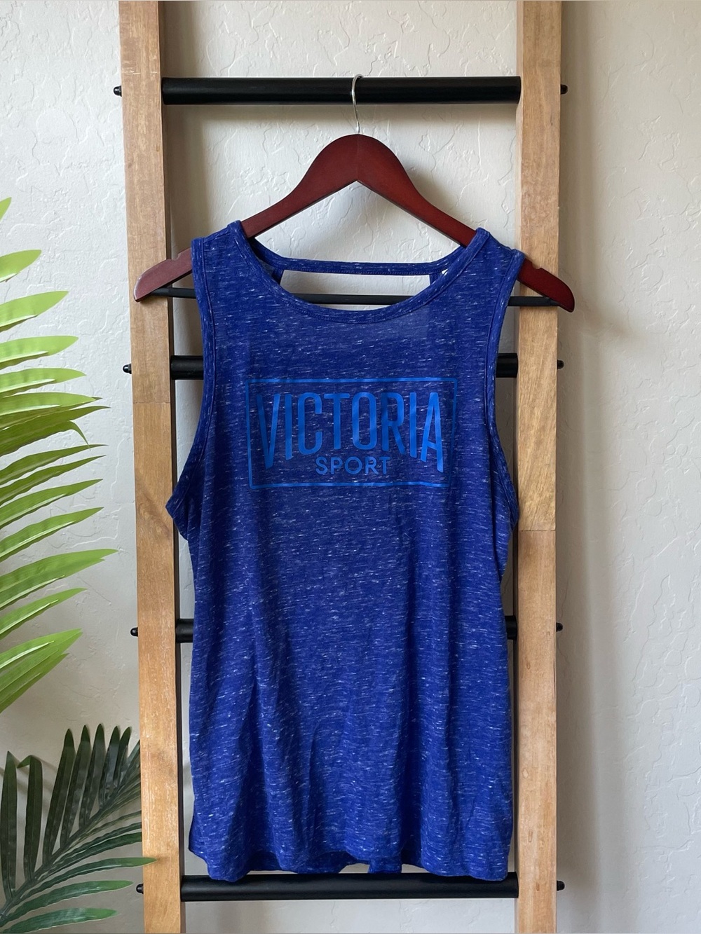 Victoria Secret Sport Blue Marled Open Back Tank Top